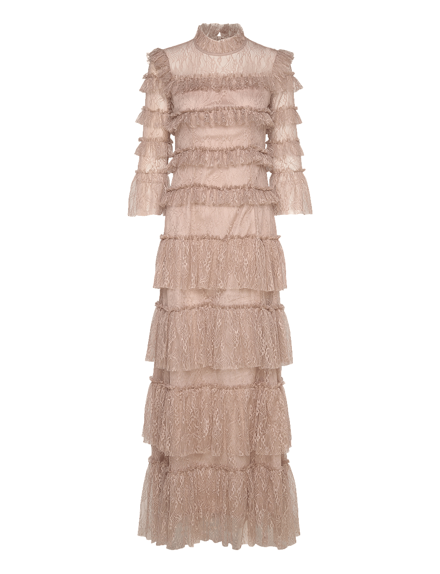 Malina - Carmine Long Sleeve Lace Maxi Dress - greige - 1
