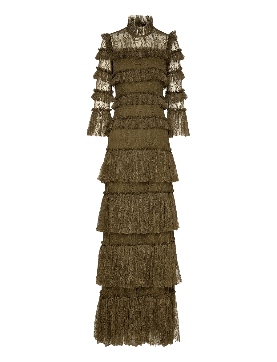 Malina - Carmine Long Sleeve Lace Maxi Dress - robes de soirée - olive - 1