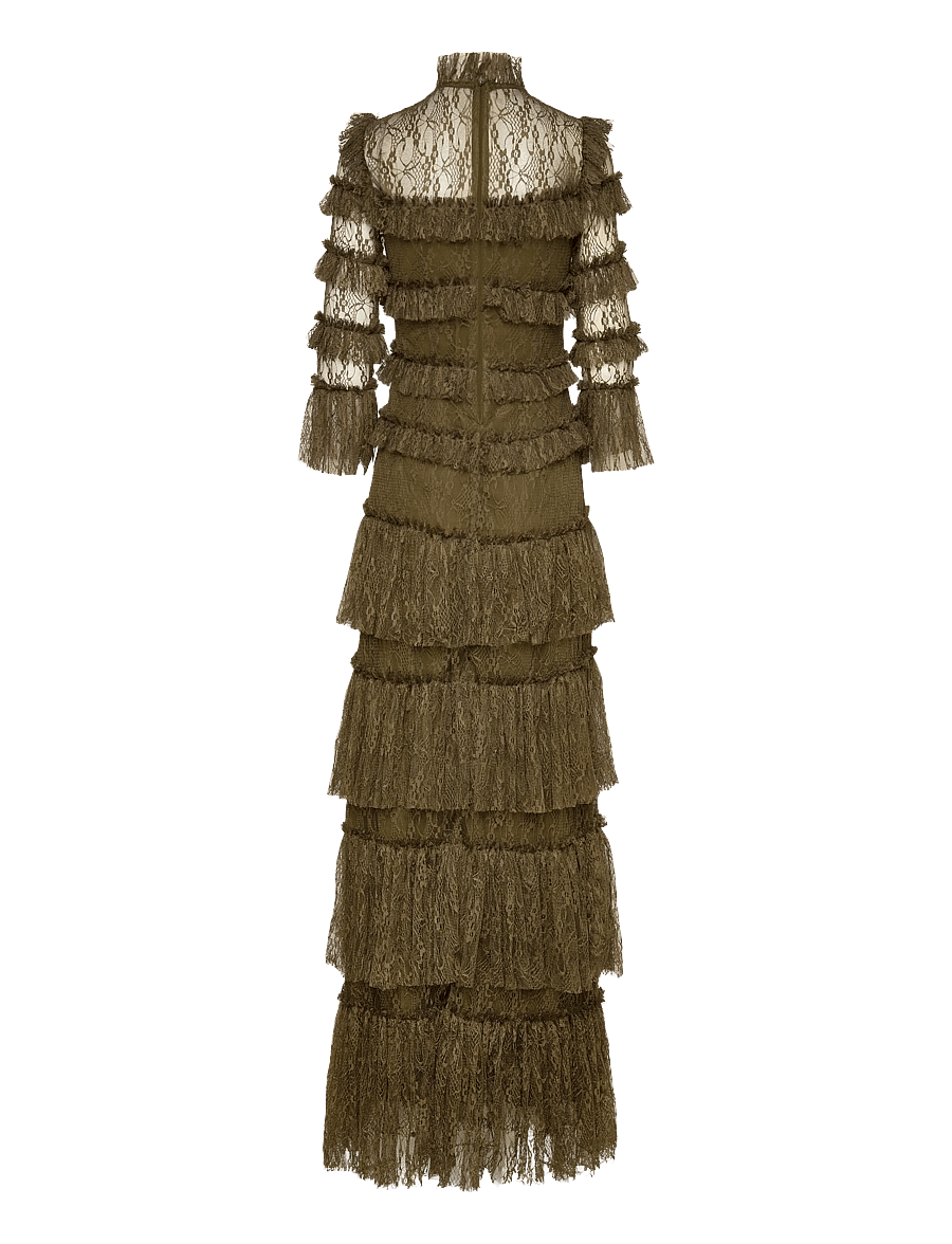 Malina - Carmine Long Sleeve Lace Maxi Dress - robes de soirée - olive - 2