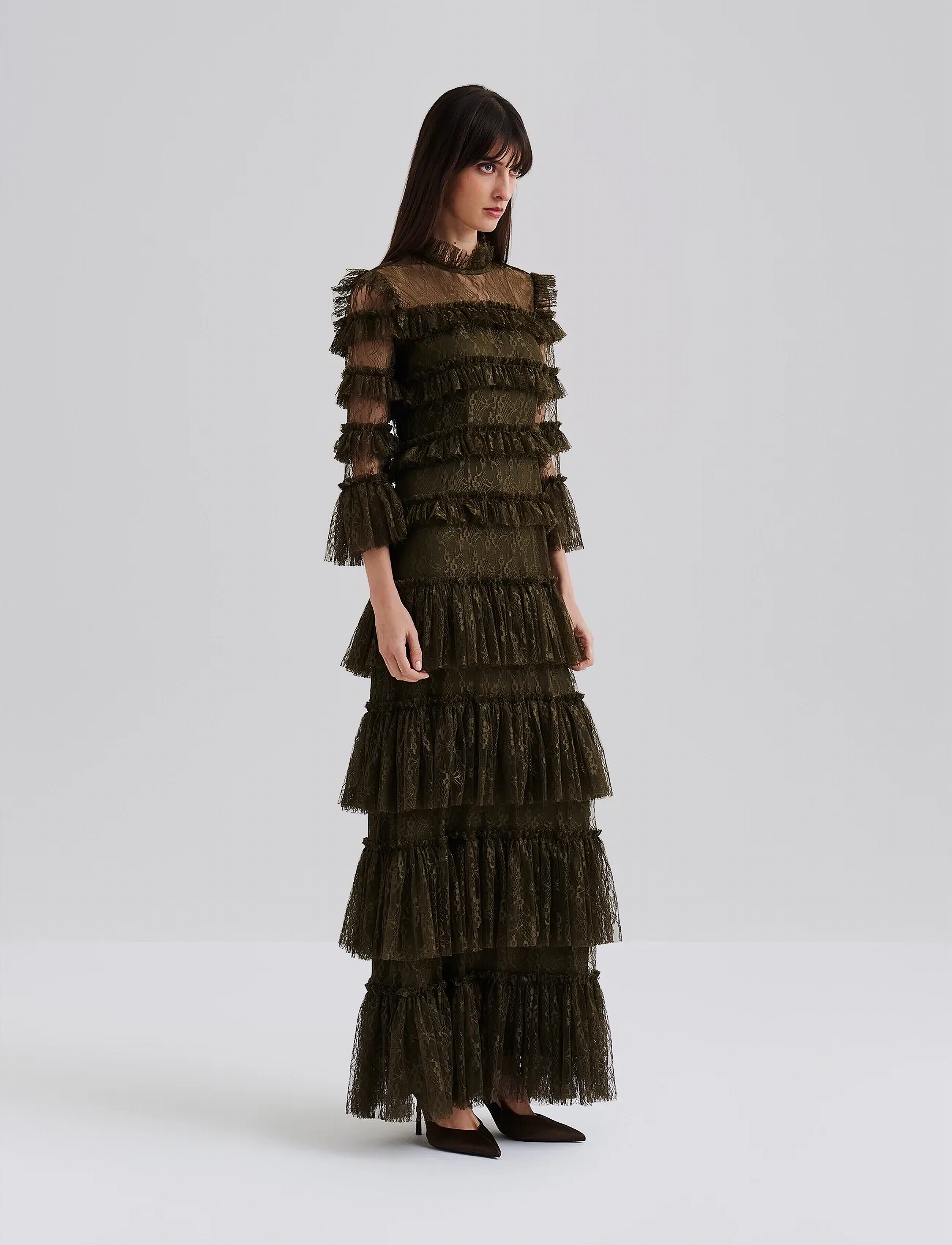 Malina Carmine Long Sleeve Lace Maxi Dress - Kleider - OLIVE / khaki/green