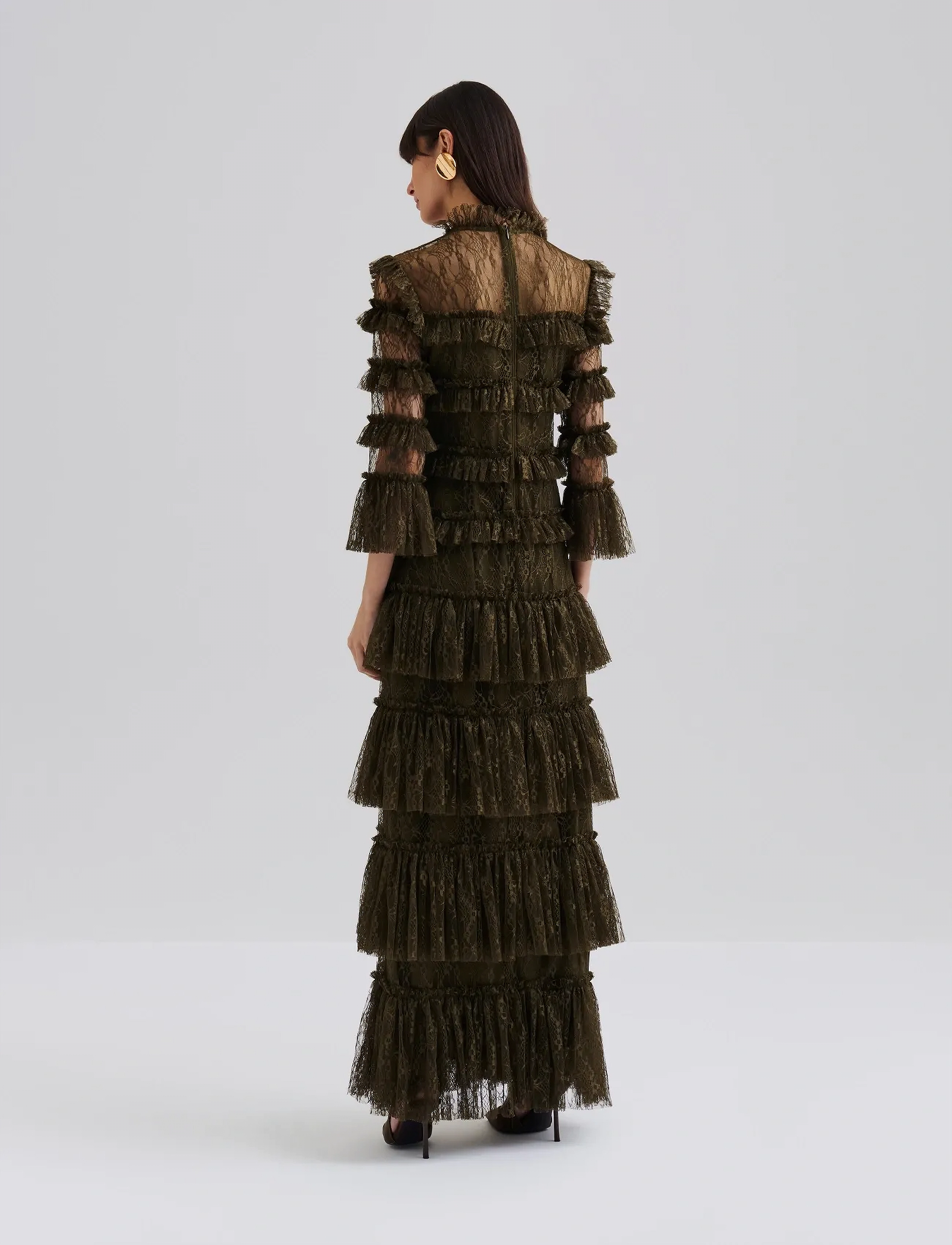 Malina - Carmine Long Sleeve Lace Maxi Dress - robes de soirée - olive - 3