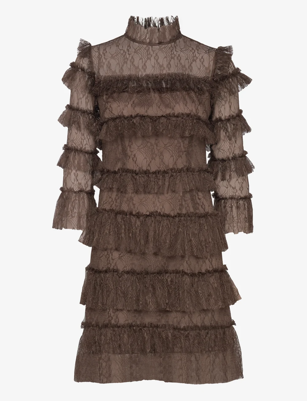 Malina - Carmine frill lace mini dress - spetsklänningar - brown - 1