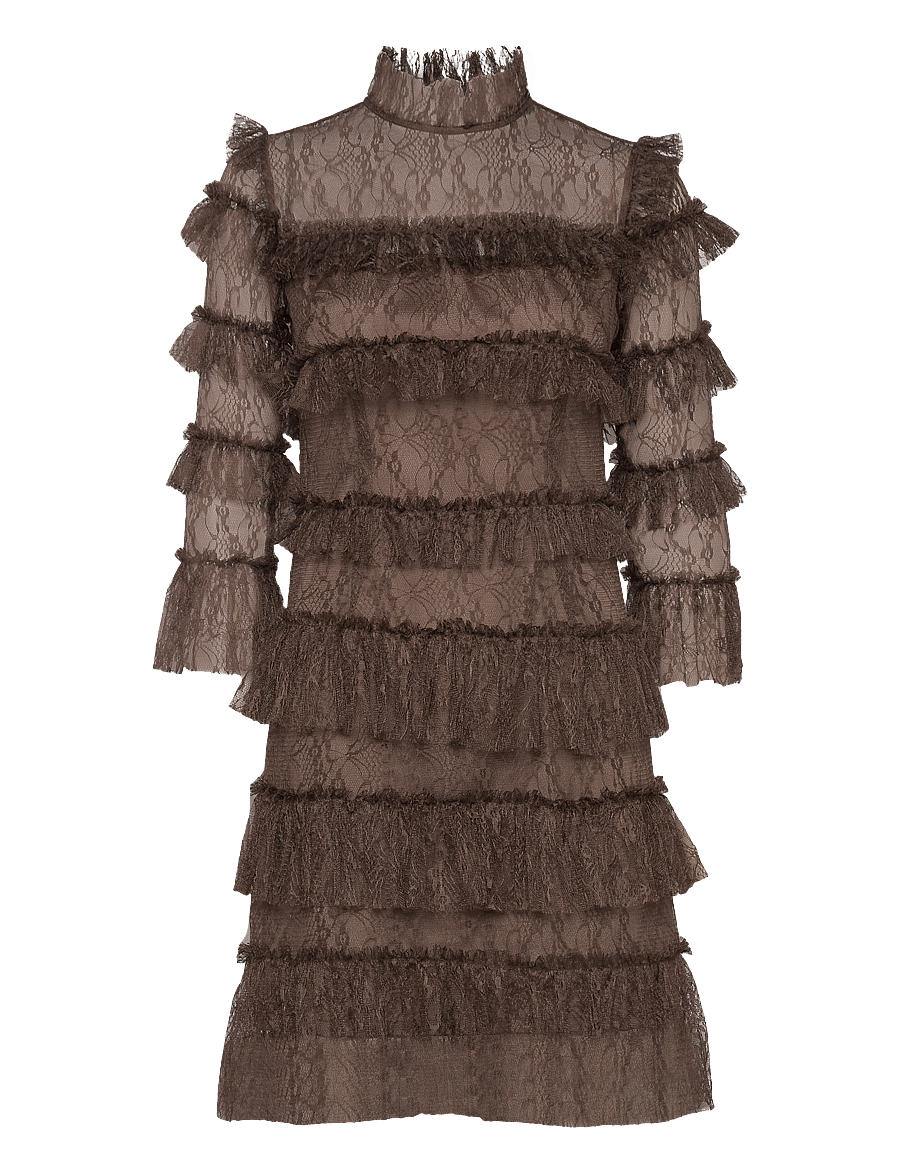 Malina - Carmine Frill Lace Mini dress - vakarinės suknelės - brown - 1