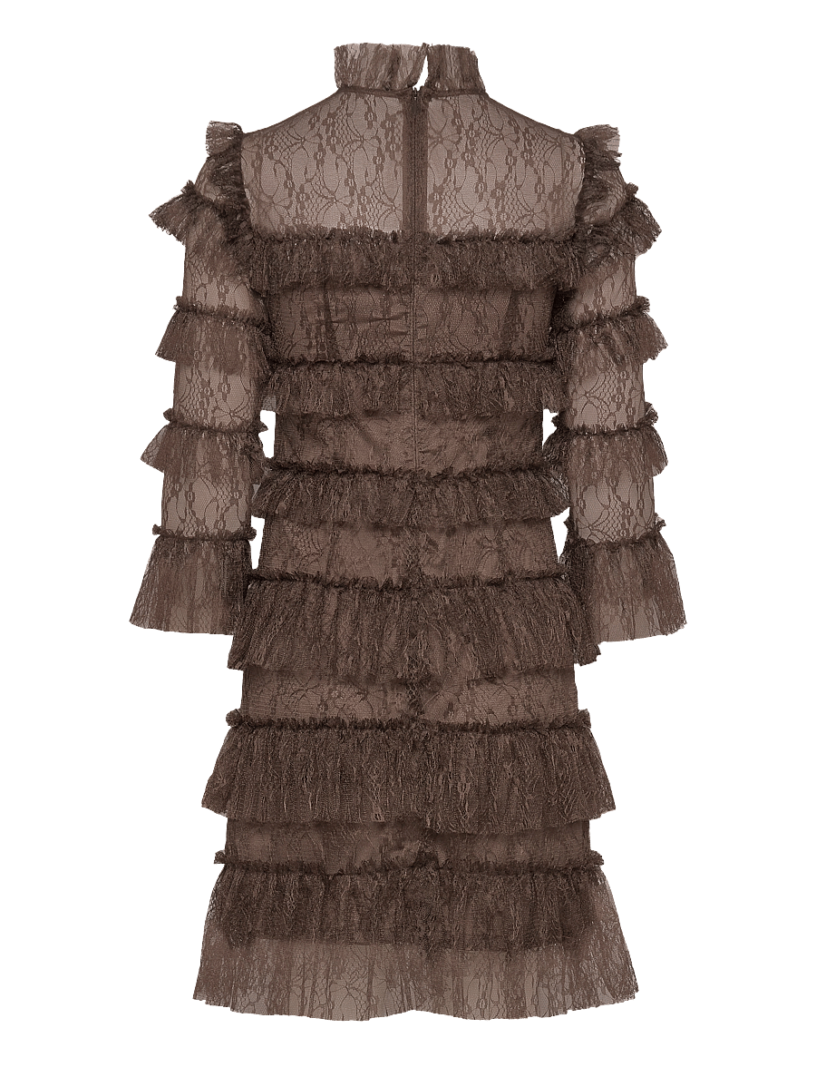 Malina - Carmine Frill Lace Mini dress - vakarinės suknelės - brown - 2