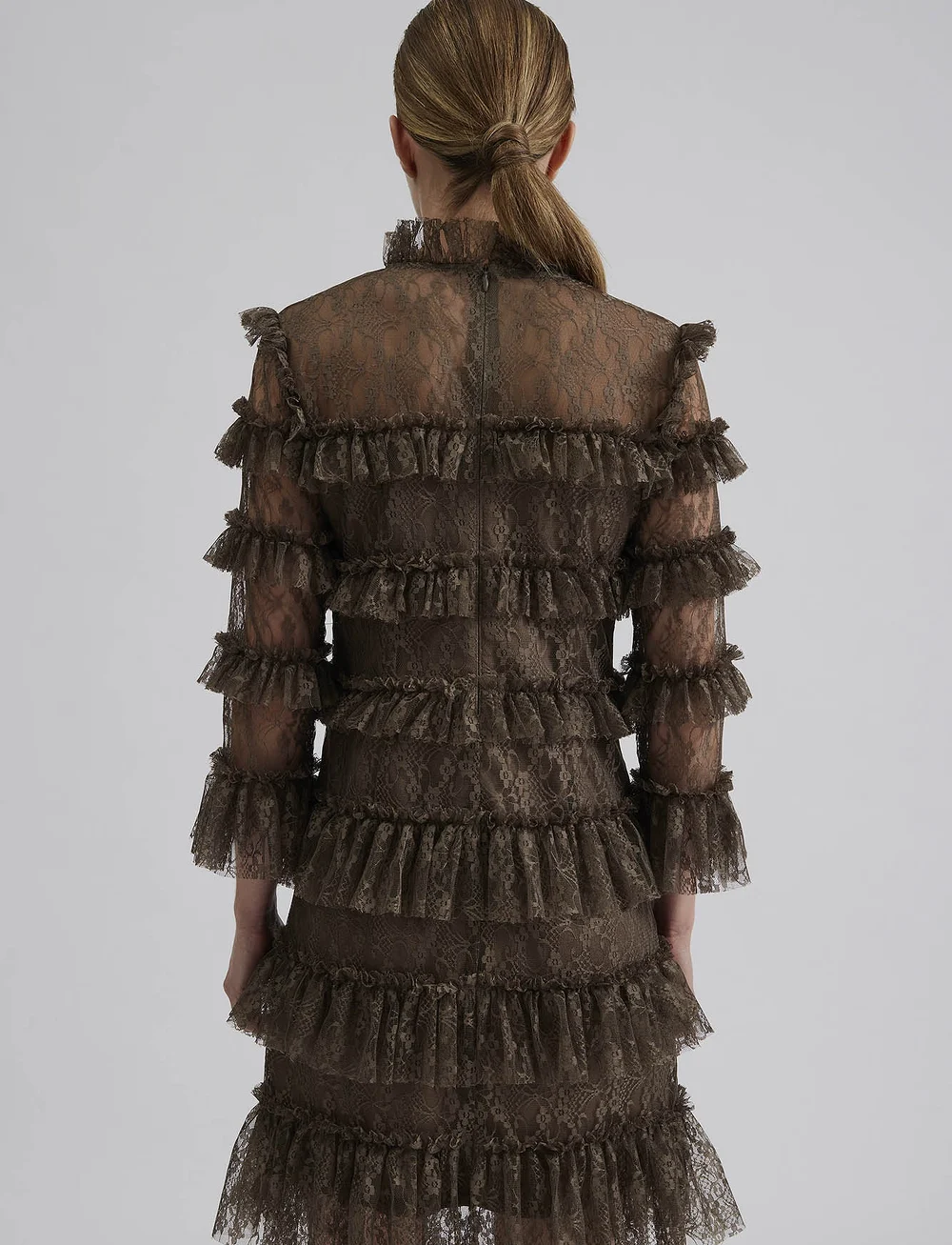 Malina - Carmine frill lace mini dress - spetsklänningar - brown - 3