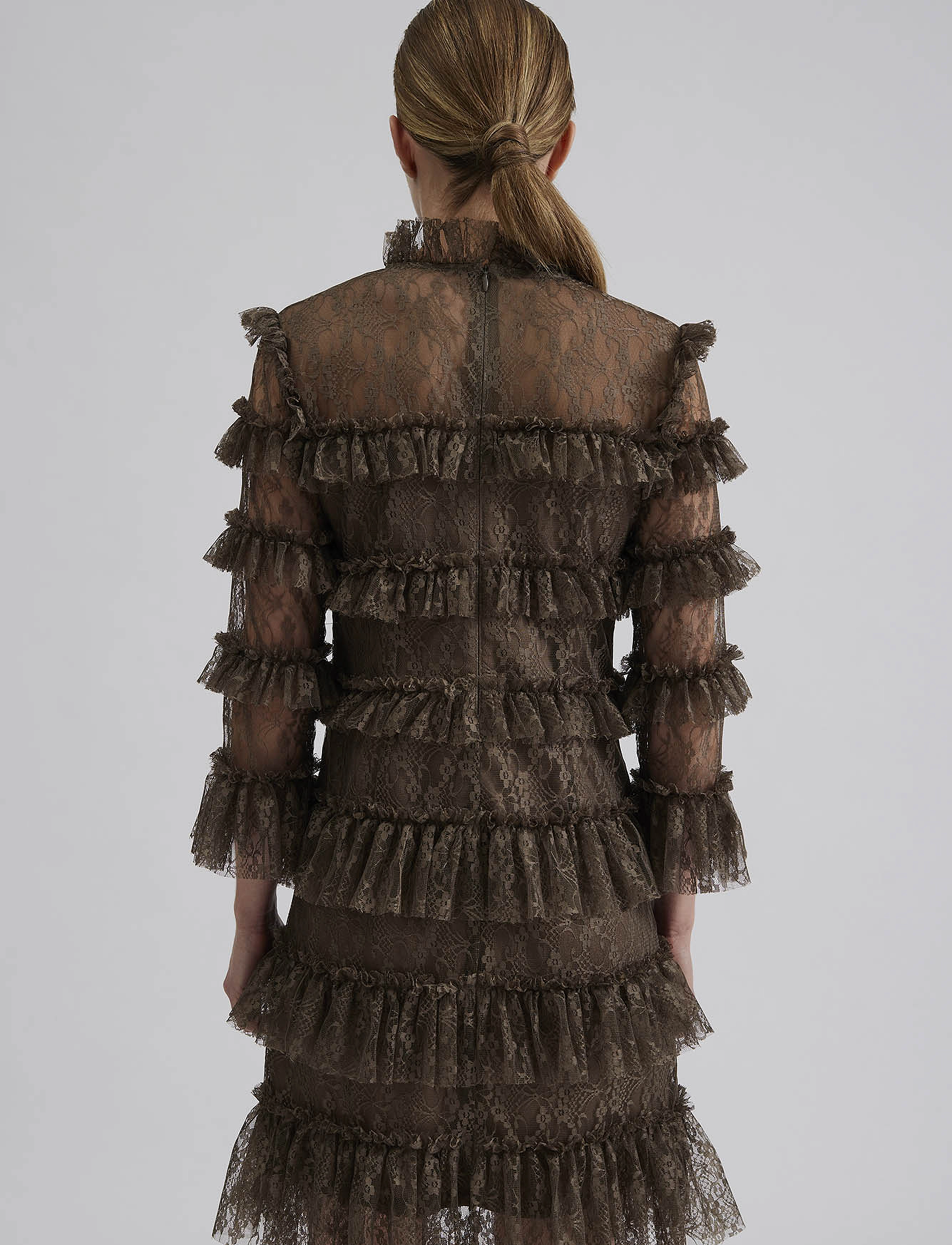 Malina - Carmine Frill Lace Mini dress - vakarinės suknelės - brown - 3