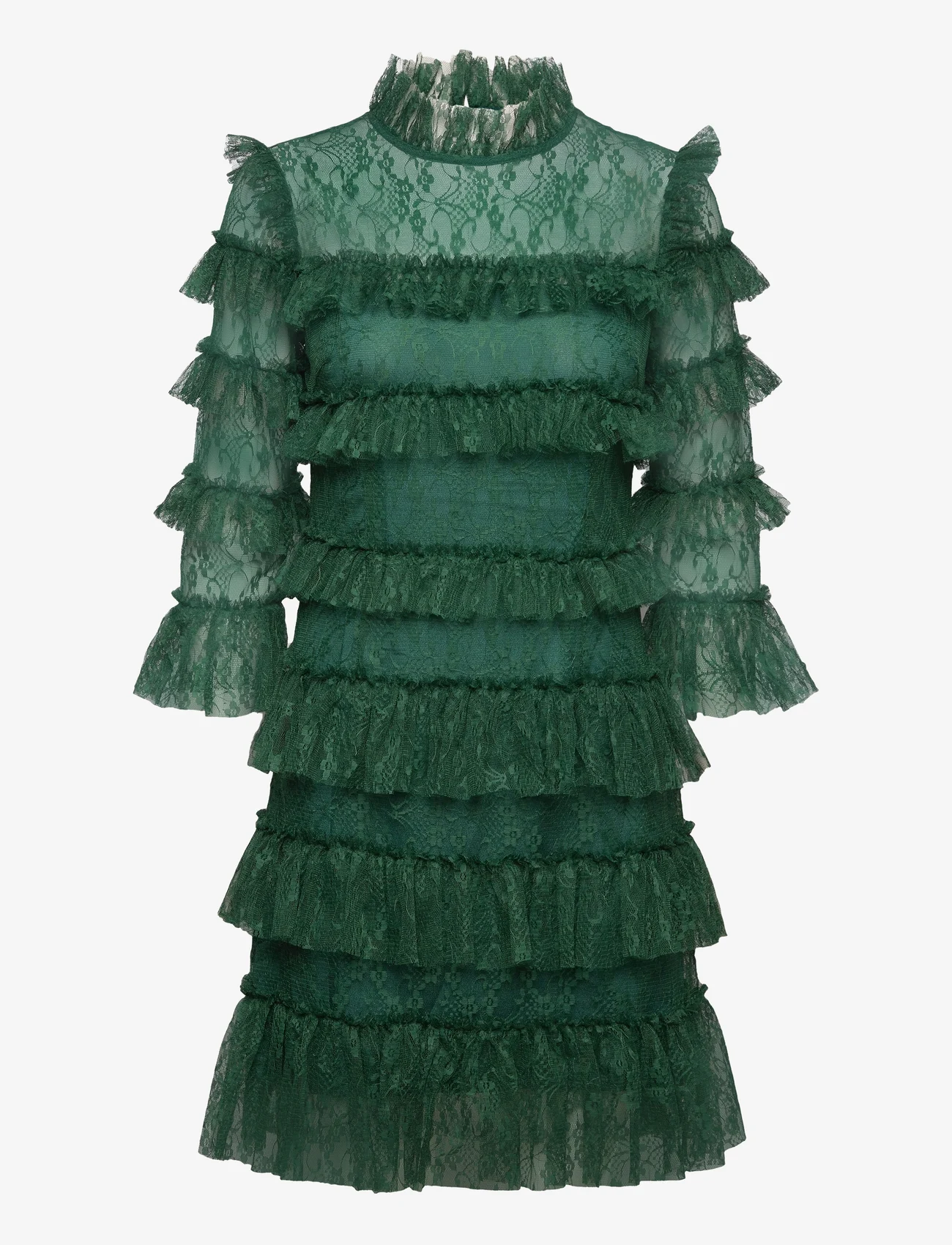 Malina - Carmine frill mini lace dress - party wear at outlet prices - dark green - 0