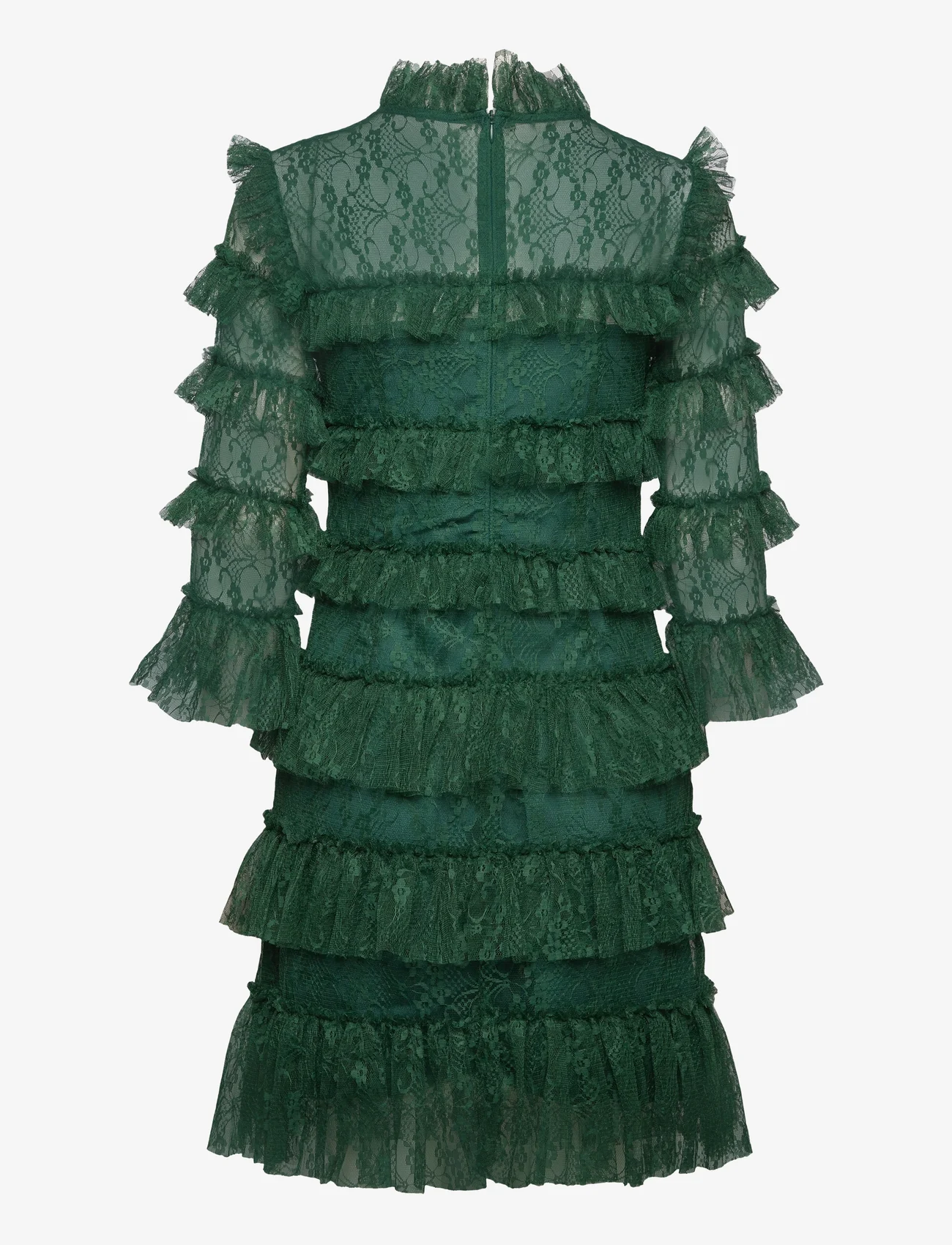 Malina - Carmine frill mini lace dress - party wear at outlet prices - dark green - 1