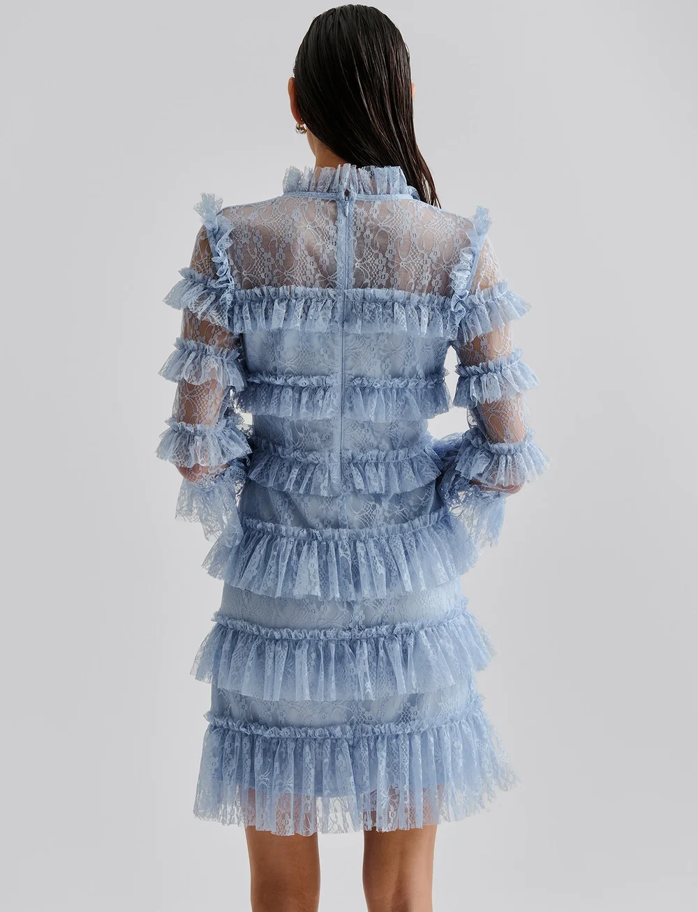 Malina - Carmine frill lace mini dress - spetsklänningar - dusty blue - 4