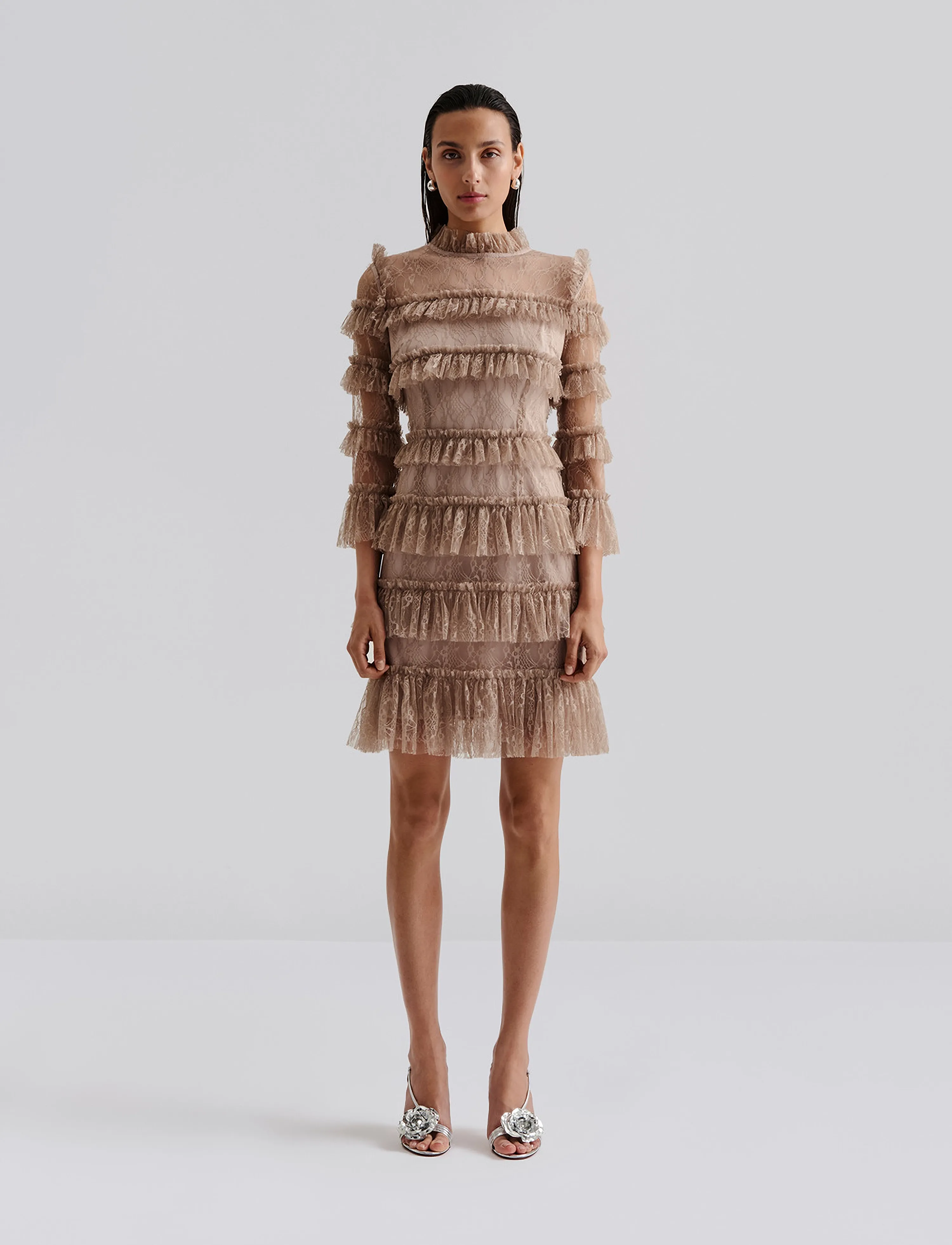 Malina Carmine frill lace mini dress - Kleidung - GREIGE / beige