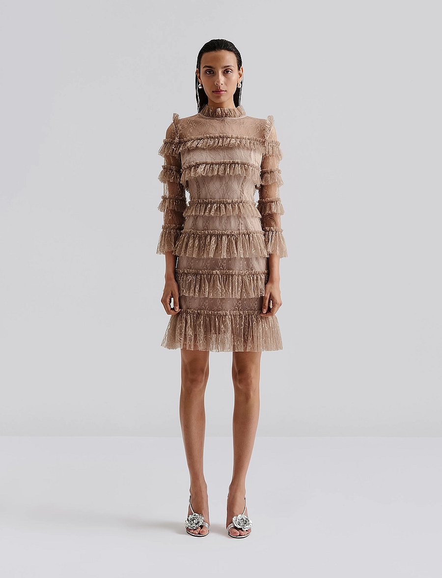 Malina - Carmine frill lace mini dress - special occasions - greige - 0