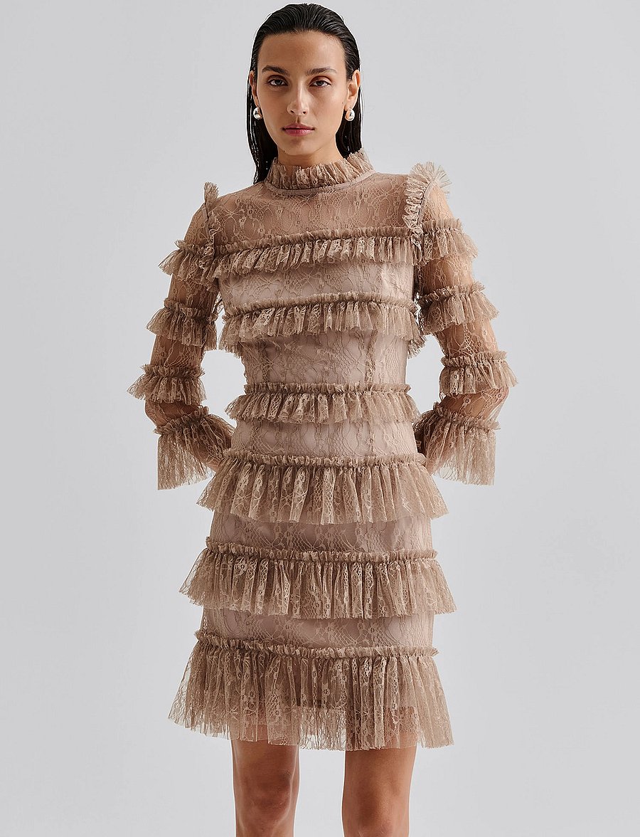 Malina - Carmine frill lace mini dress - special occasions - greige - 3