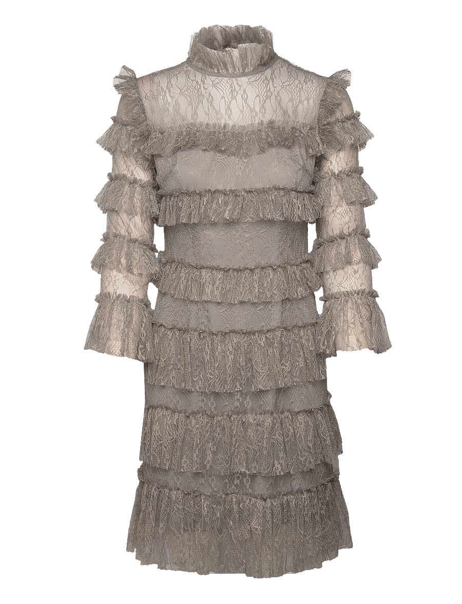 Malina - Carmine Frill Lace Mini dress - spitzenkleider - steel grey - 1