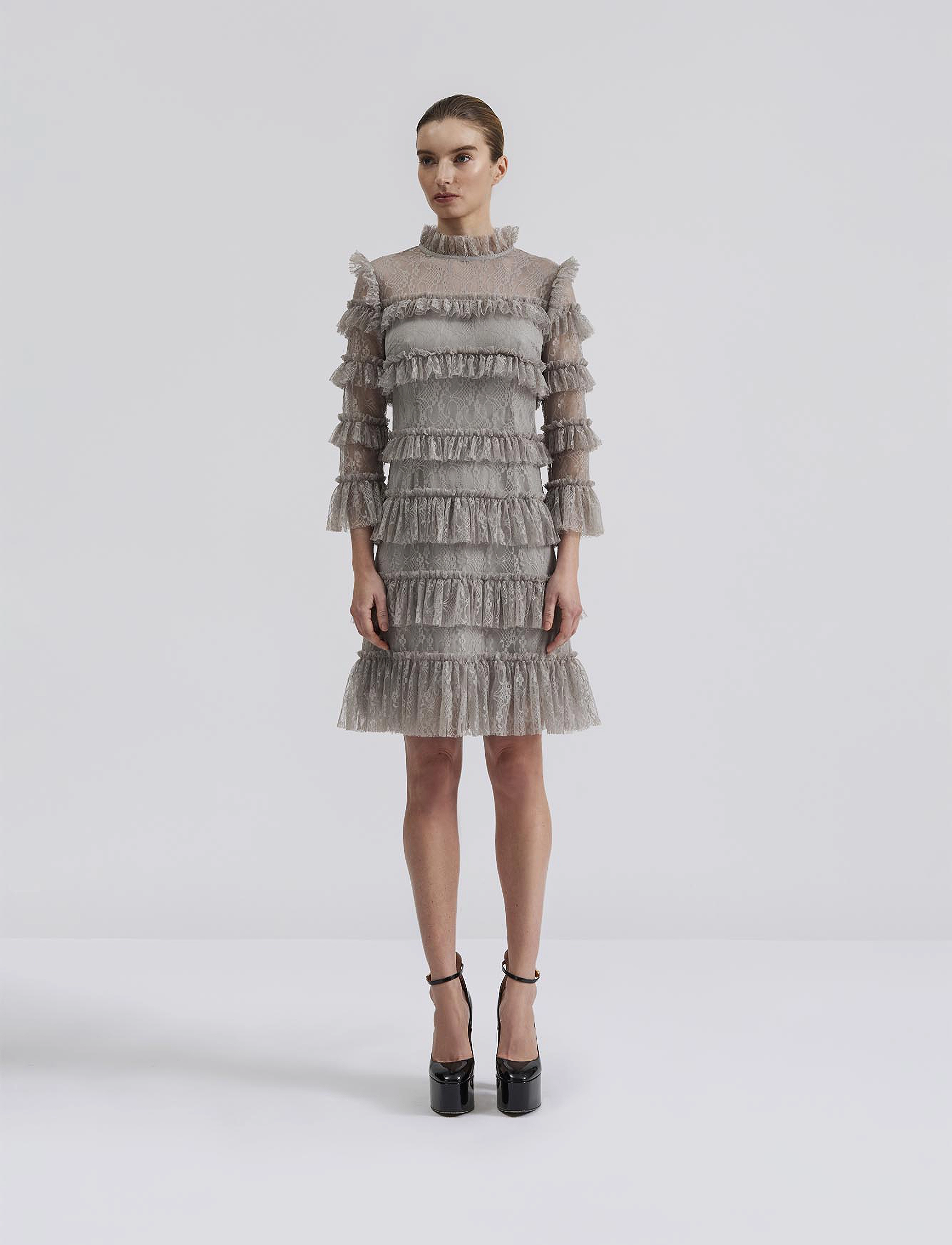 Malina Carmine Frill Lace Mini dress - Spetsklänningar - STEEL GREY / grey