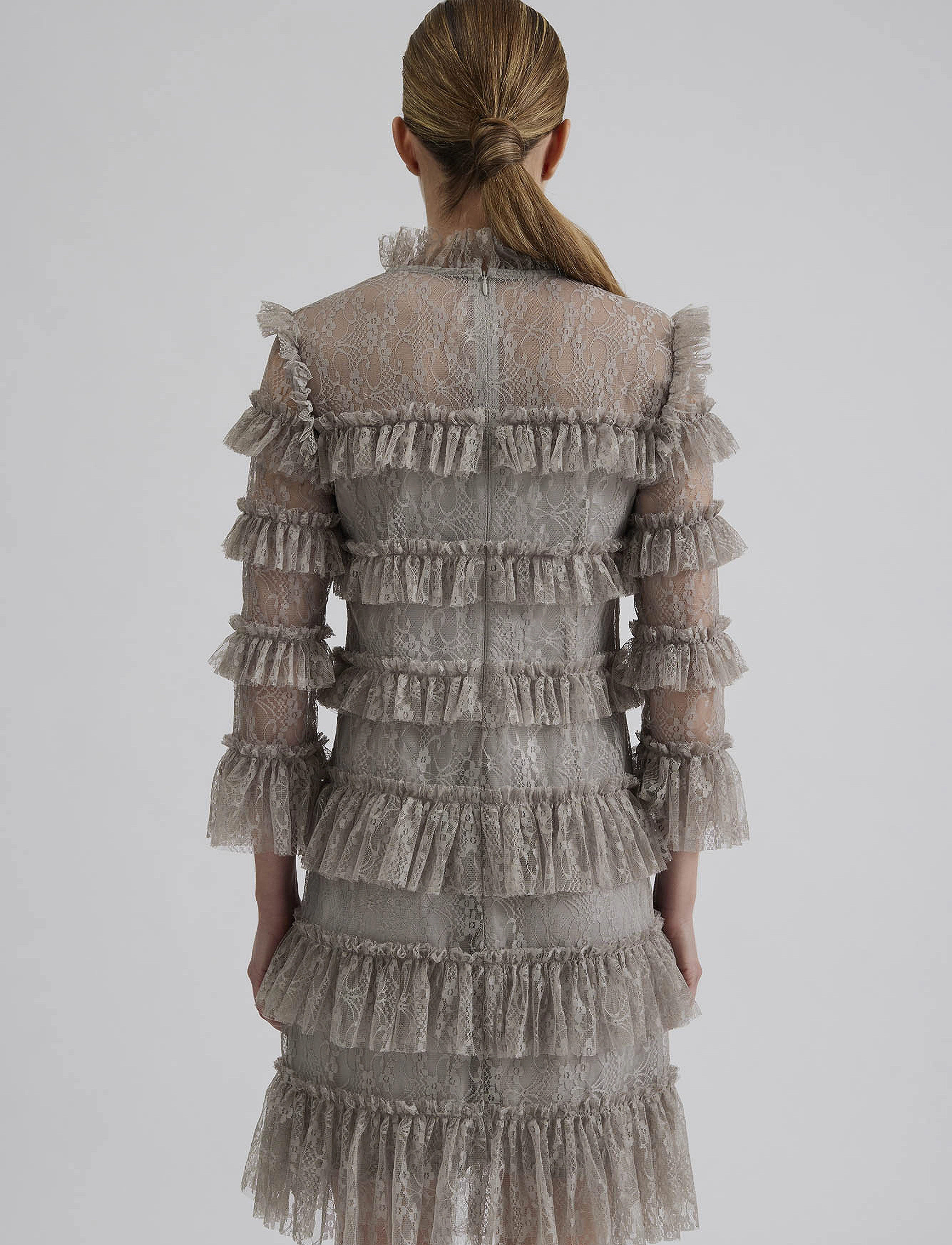 Malina - Carmine Frill Lace Mini dress - spitzenkleider - steel grey - 3