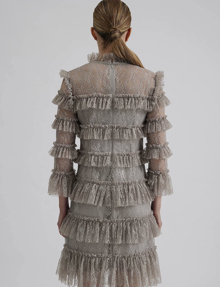 Malina - Carmine Frill Lace Mini dress - spitzenkleider - steel grey - 3