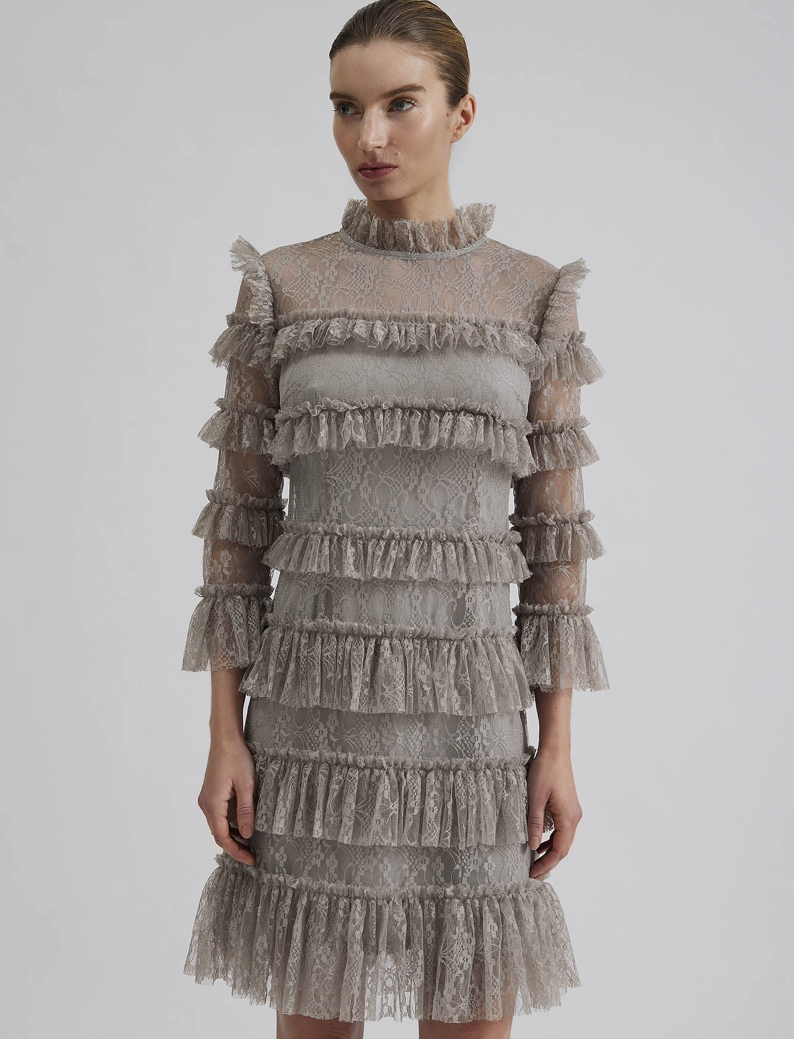Malina - Carmine Frill Lace Mini dress - spitzenkleider - steel grey - 4