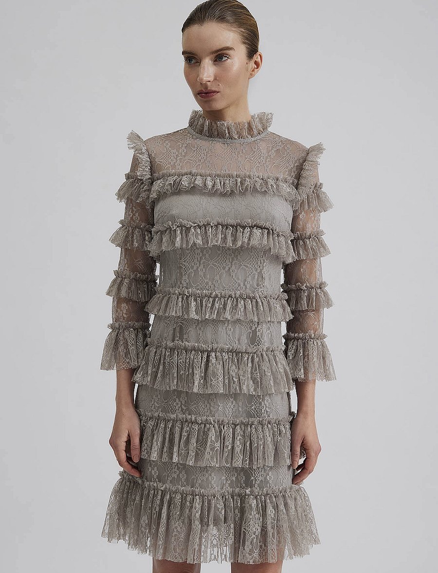 Malina - Carmine Frill Lace Mini dress - spitzenkleider - steel grey - 4