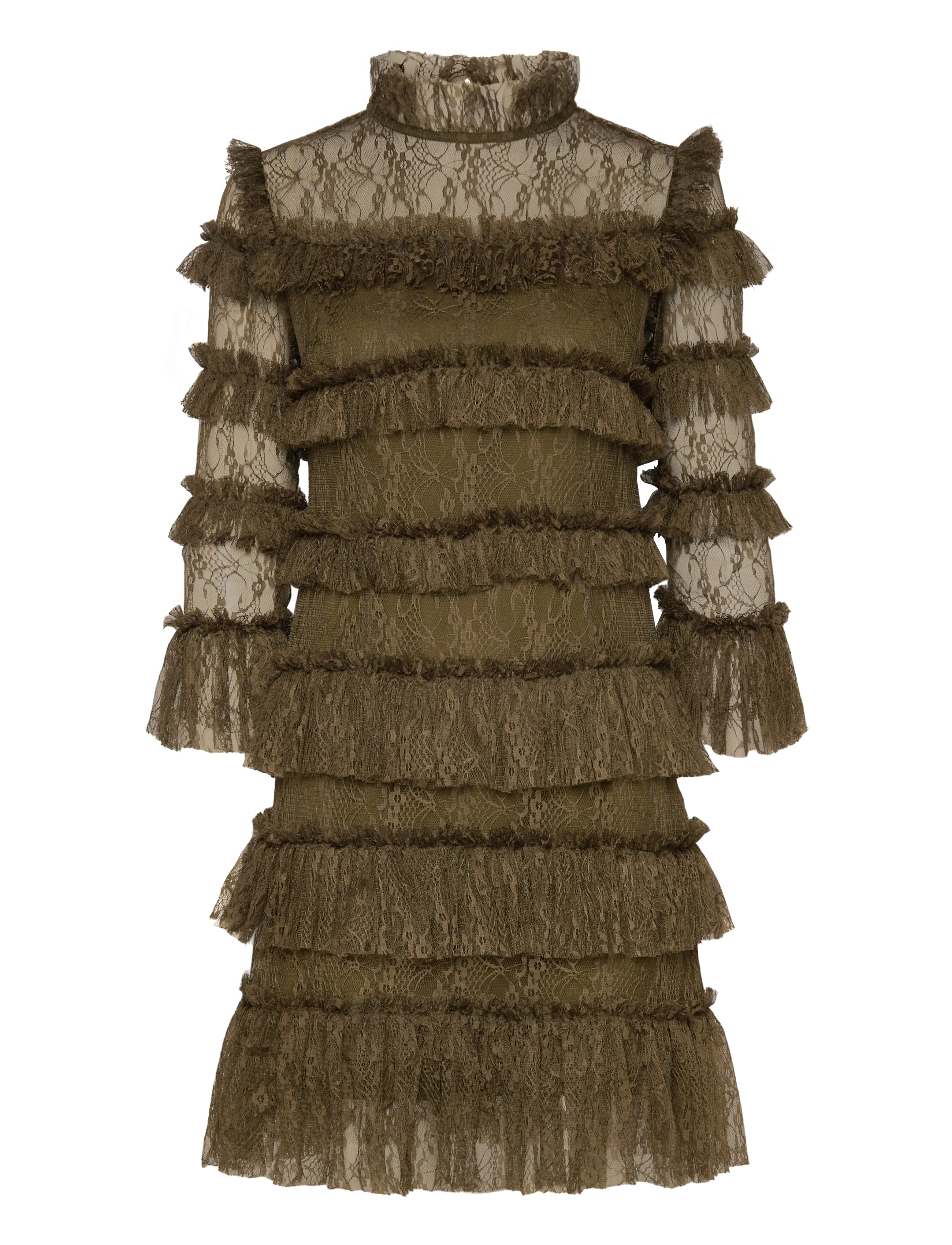 MALINA Carmine Frill Strickjacke Mini Kleid Khaki - S - Damen