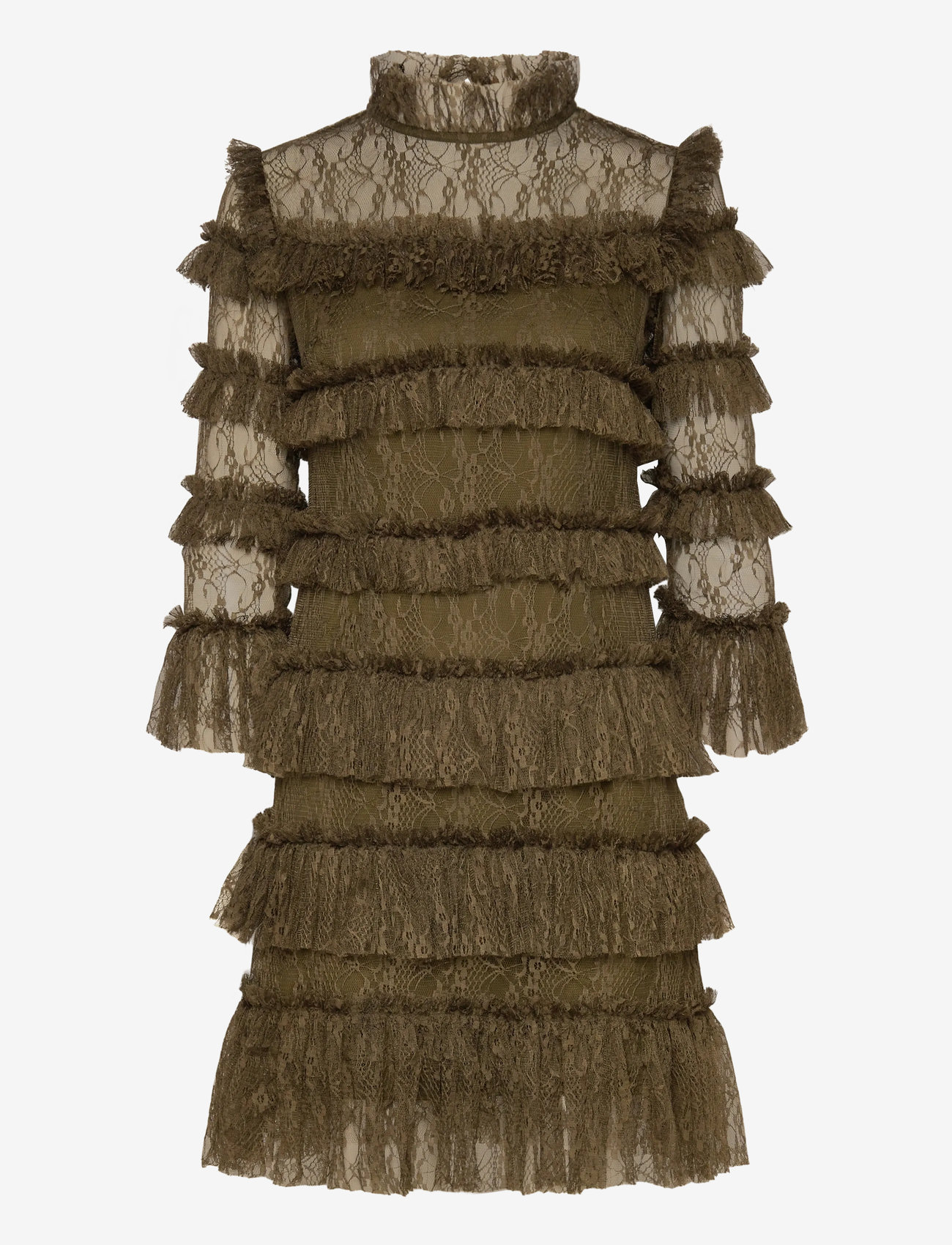 Malina - Carmine Frill Lace Mini dress - spetsklänningar - olive - 1