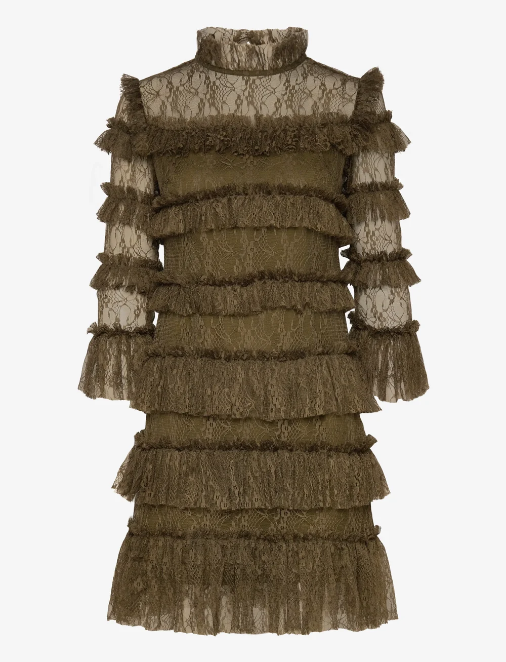 Malina - Carmine frill mini lace dress - spitzenkleider - olive - 1