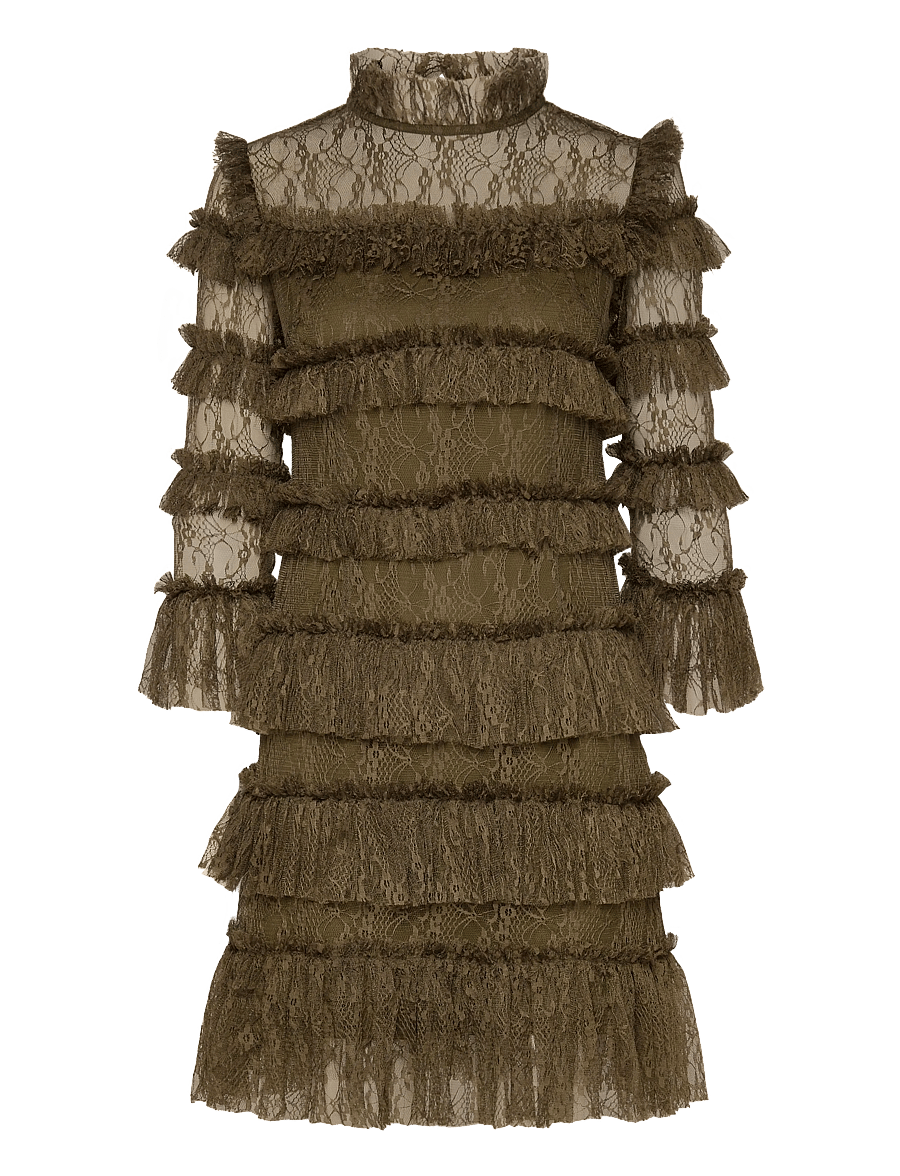 Malina - Carmine Frill Lace Mini dress - blondekjoler - olive - 1