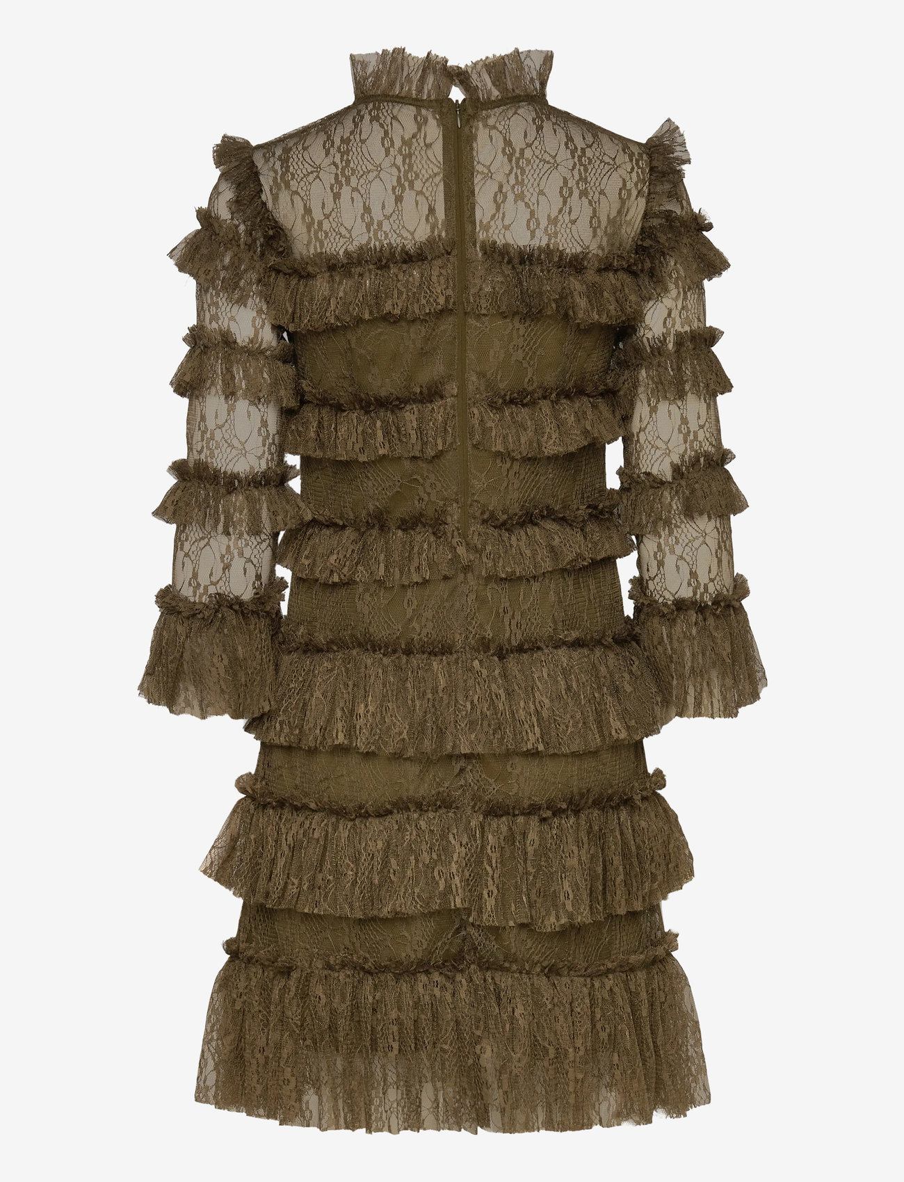 Malina - Carmine Frill Lace Mini dress - spetsklänningar - olive - 2