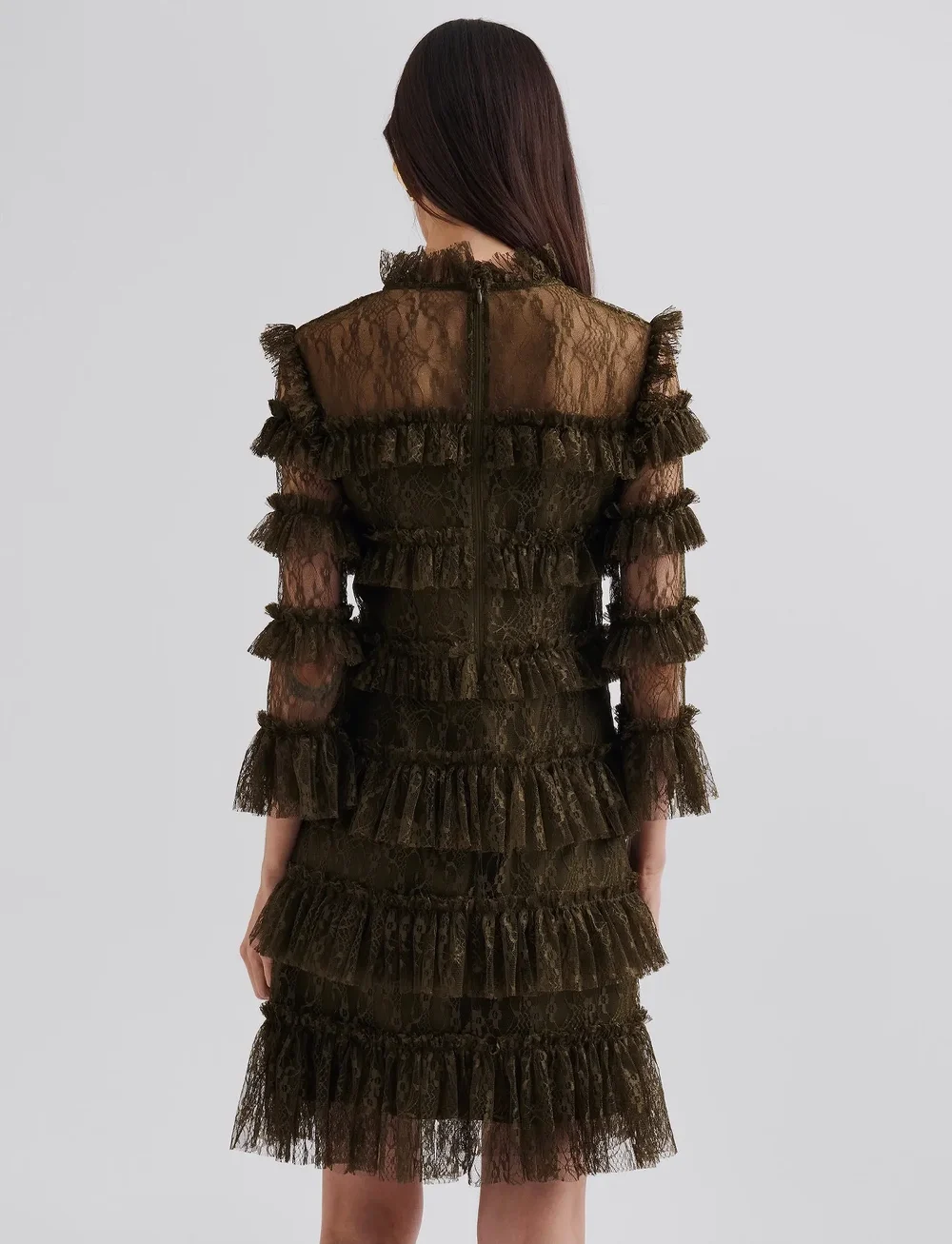 Malina - Carmine frill mini lace dress - spitzenkleider - olive - 3