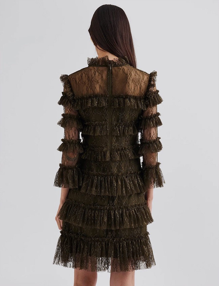 Malina - Carmine Frill Lace Mini dress - blondekjoler - olive - 3
