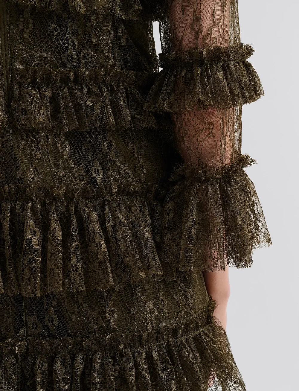 Malina - Carmine frill mini lace dress - spitzenkleider - olive - 4