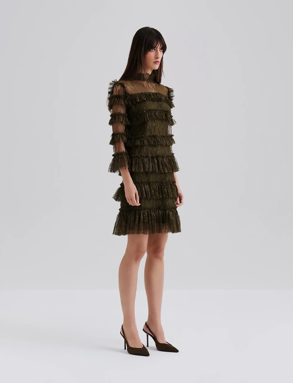 Malina - Carmine frill mini lace dress - spitzenkleider - olive - 5