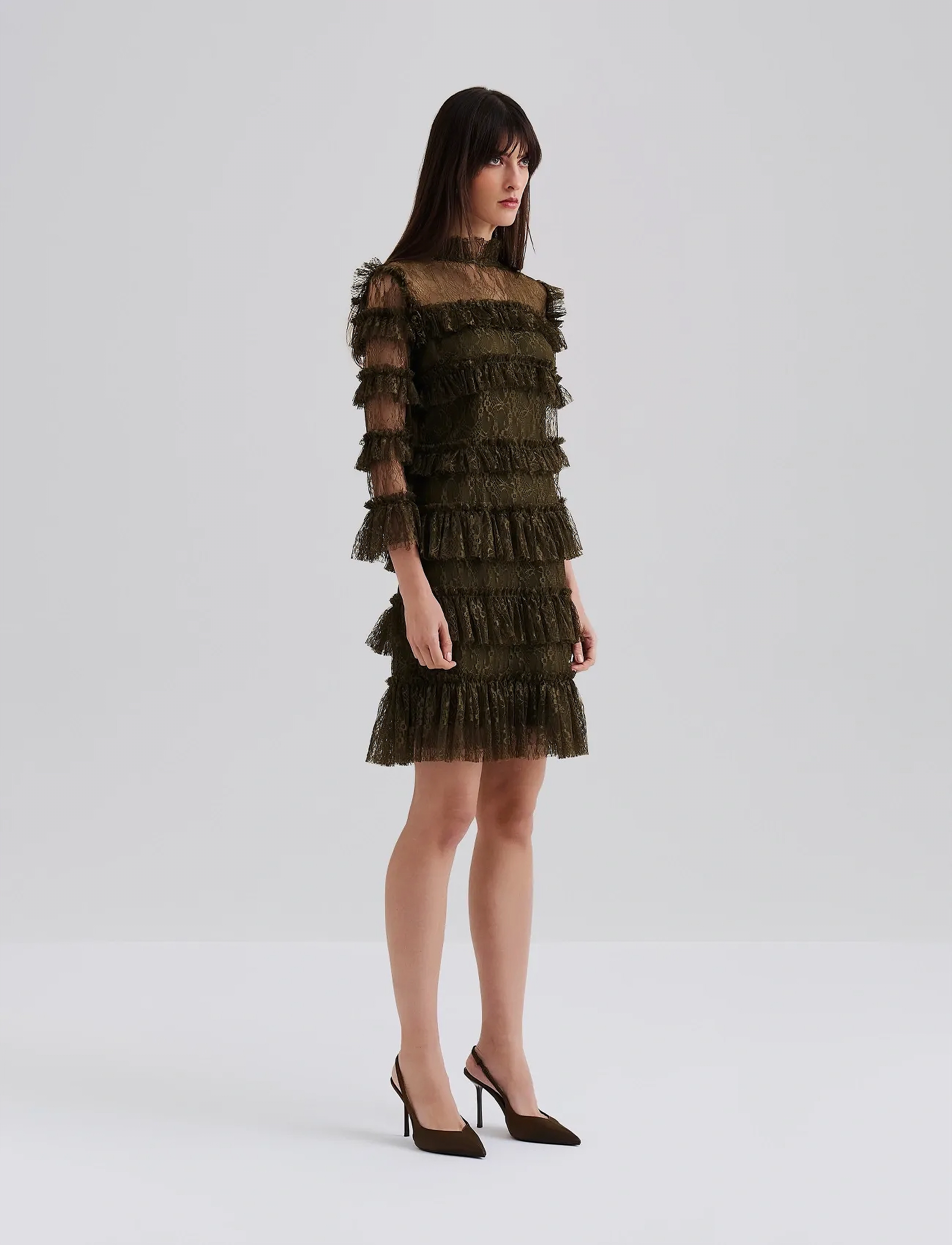 Malina - Carmine Frill Lace Mini dress - blondekjoler - olive - 5