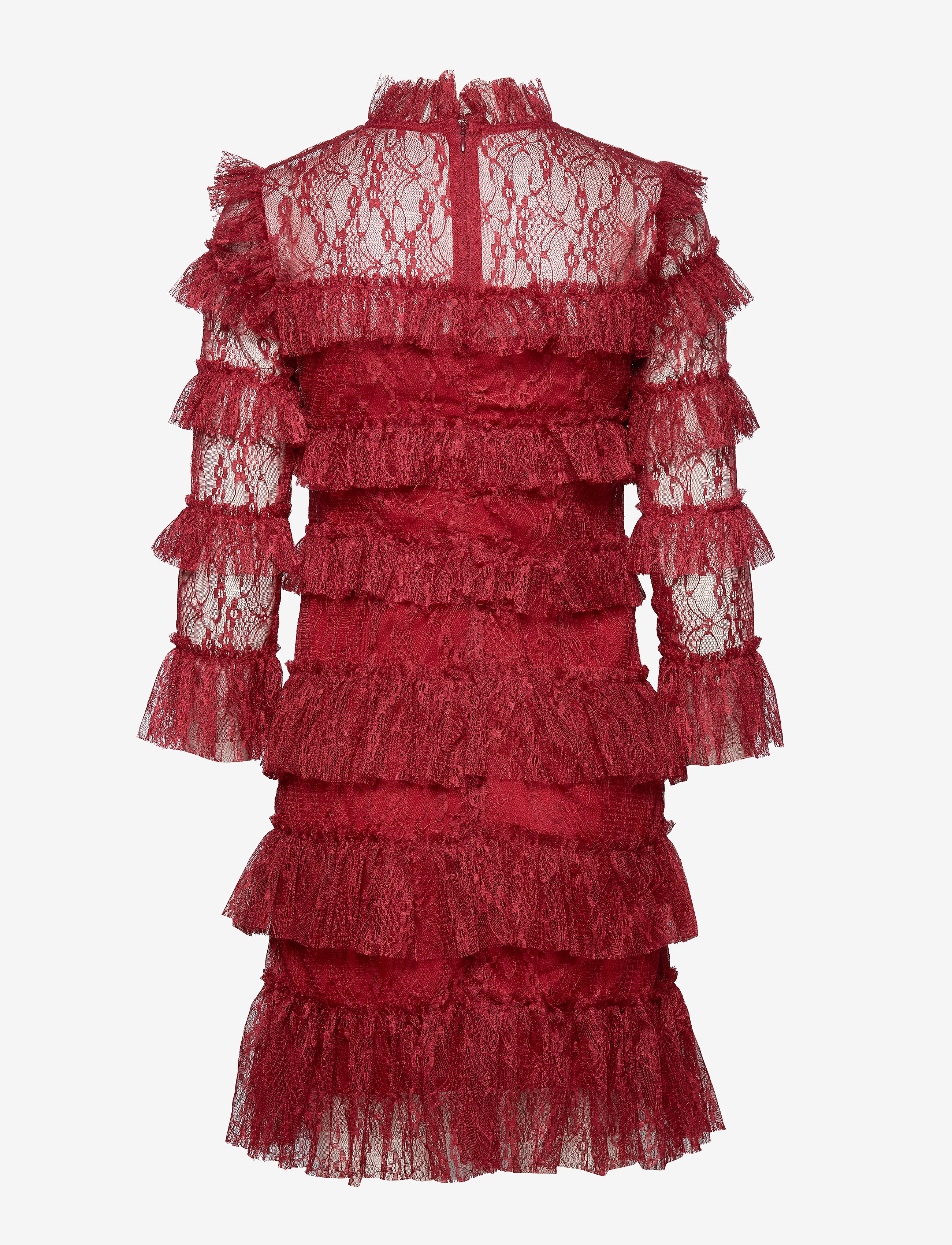 Malina - Carmine Frill Lace Mini dress - party wear at outlet prices - ruby red - 1