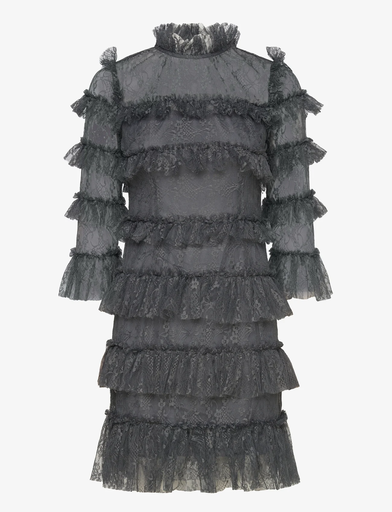 Malina - Carmine frill mini lace dress - festkläder till outletpriser - smoke - 0