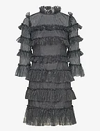 Carmine frill mini lace dress - SMOKE