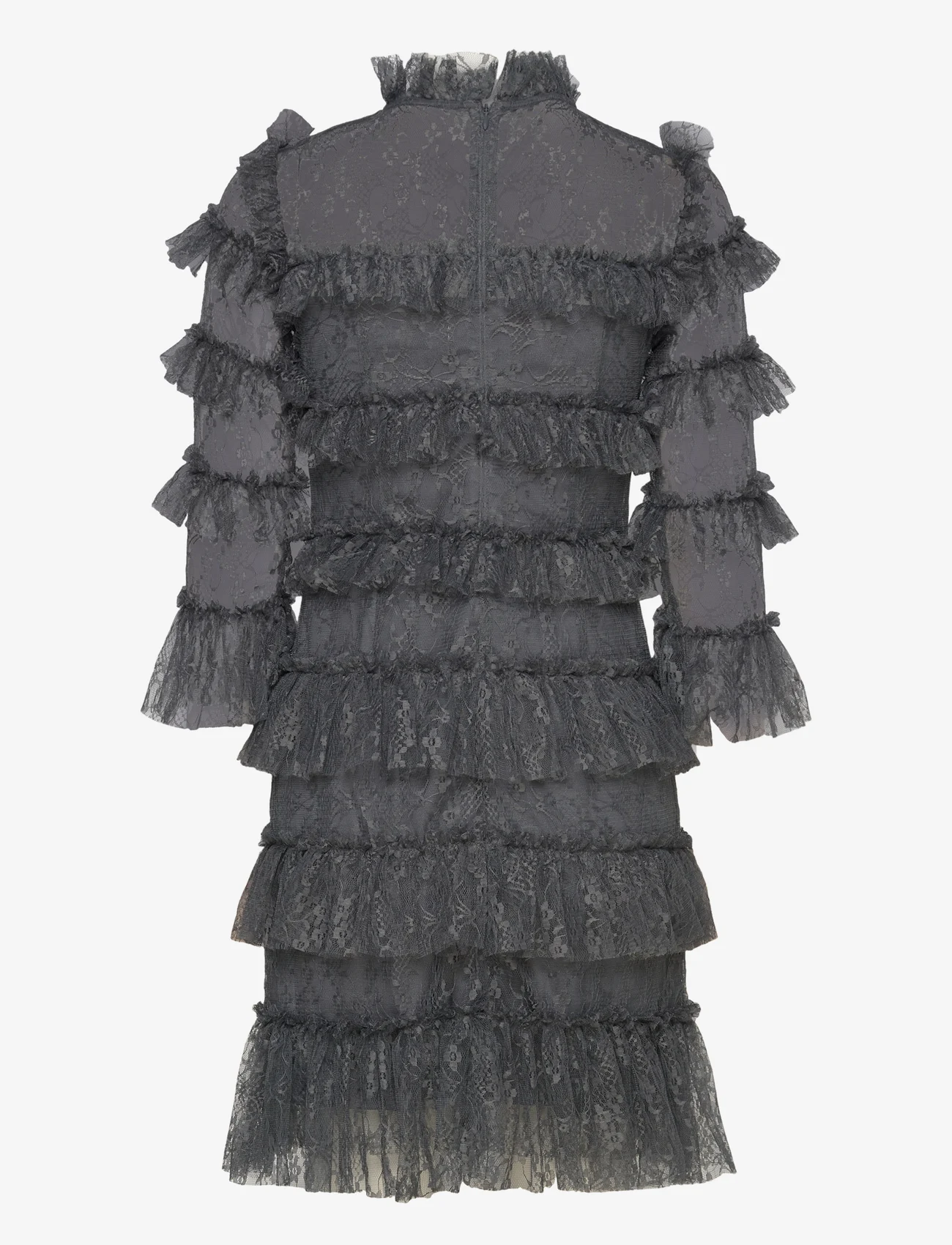 Malina - Carmine frill mini lace dress - festkläder till outletpriser - smoke - 1