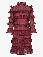 Carmine frill mini lace dress - WINE