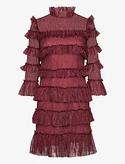 Malina - Carmine frill mini lace dress - odzież imprezowa w cenach outletowych - wine - 0