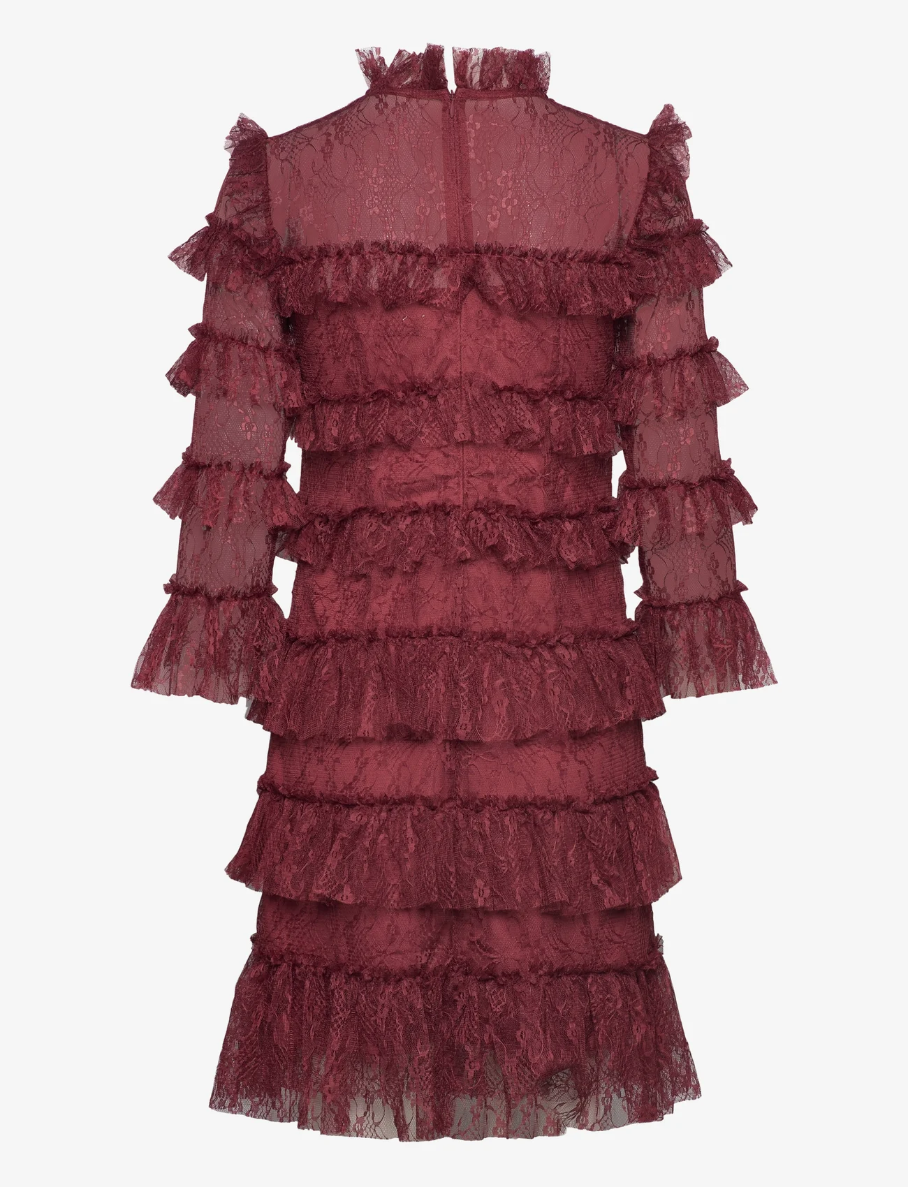 Malina - Carmine frill mini lace dress - odzież imprezowa w cenach outletowych - wine - 1