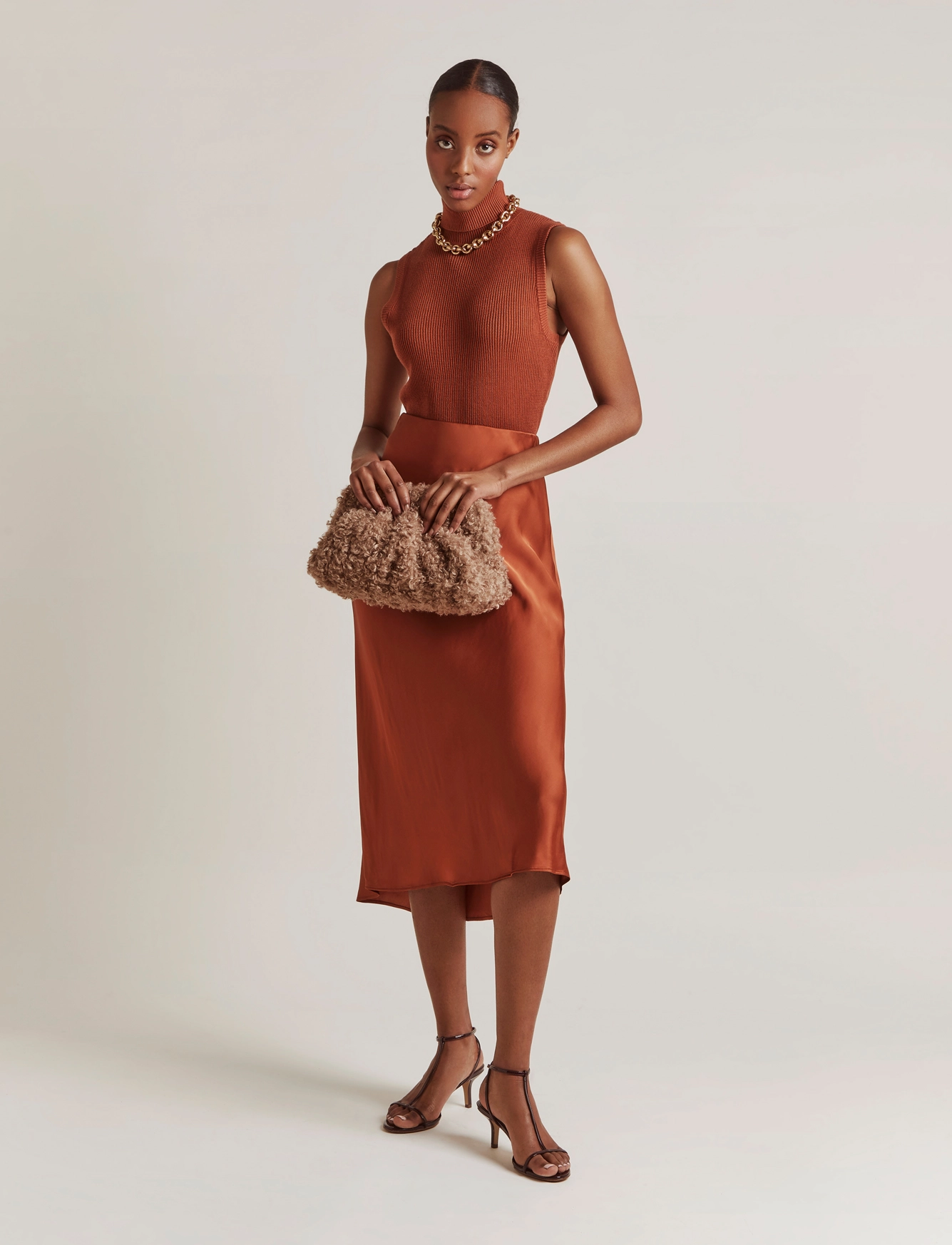 Malina - Aline slip midi skirt - mocha - 5
