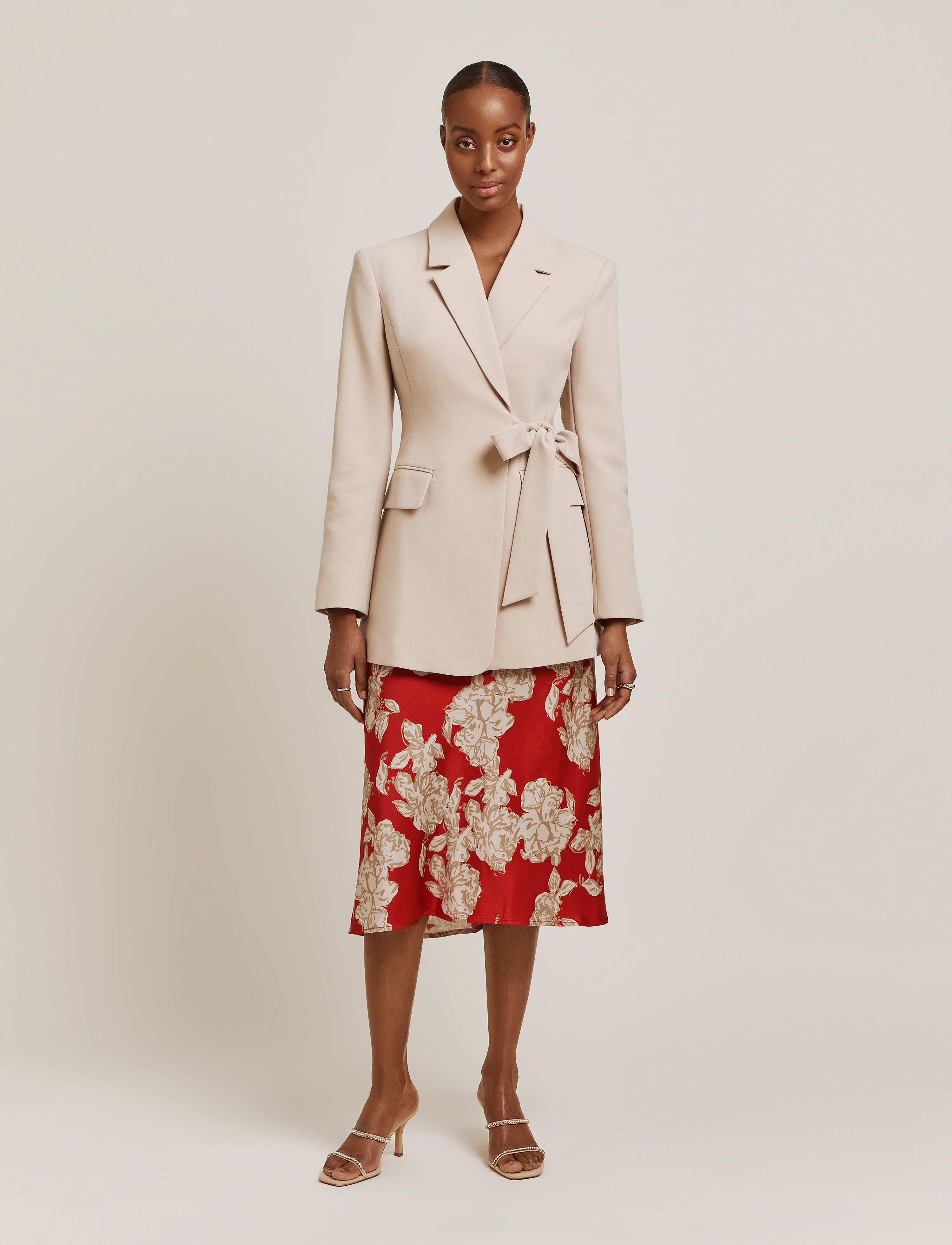 Malina - Aline slip midi skirt - winter floral berry red - 2