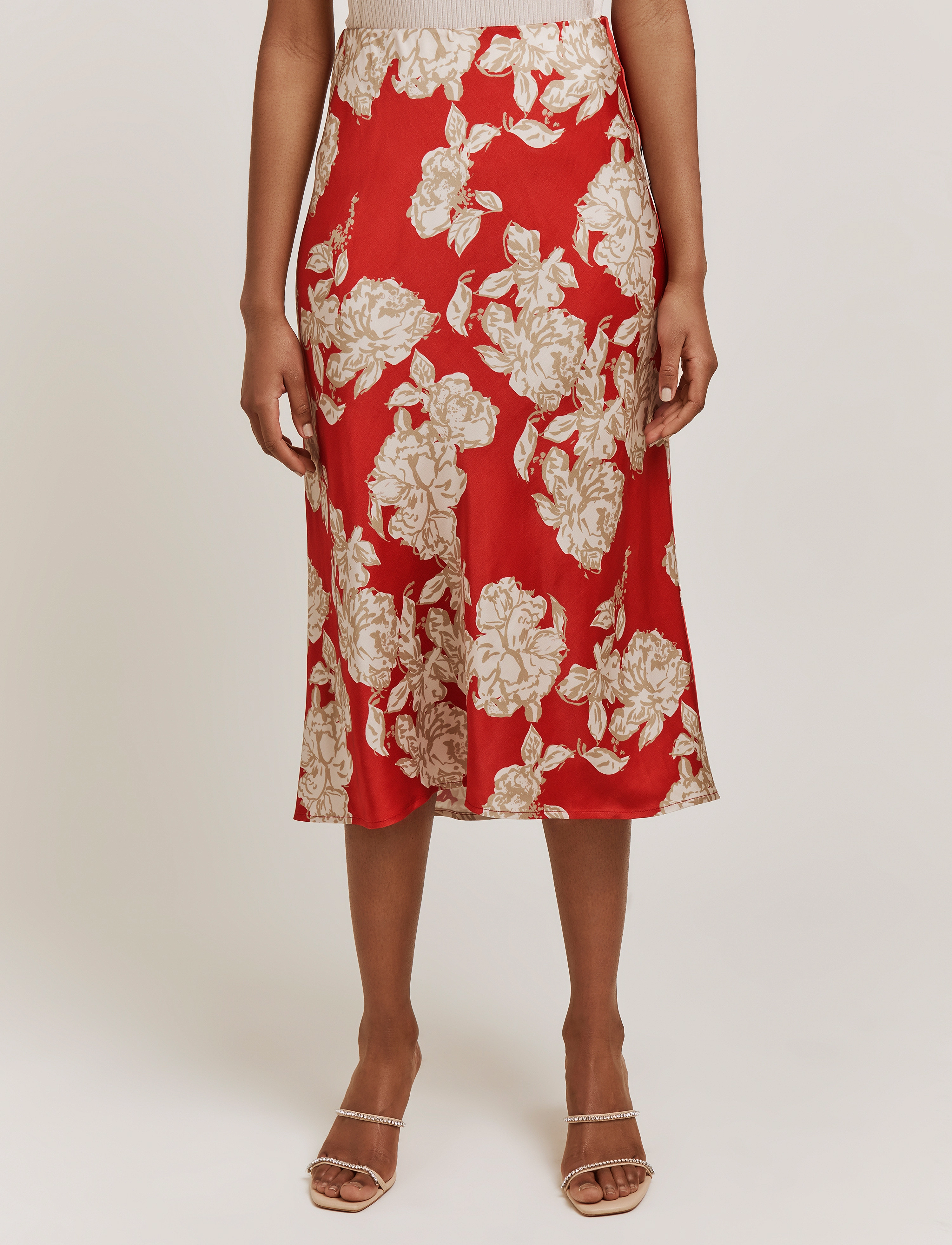 Malina - Aline slip midi skirt - winter floral berry red - 3