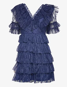 Sky v-neck frill mini lace dress, By Malina