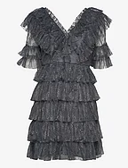 Sky v-neck frill mini lace dress - SMOKE