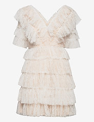 Sky v-neck frill mini lace dress - WHITE