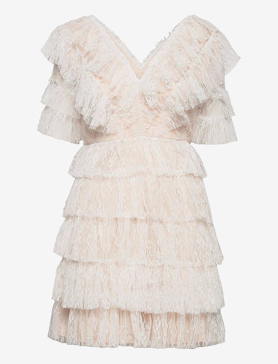 Malina - Sky v-neck frill mini lace dress - konfirmationstøj - white - 1