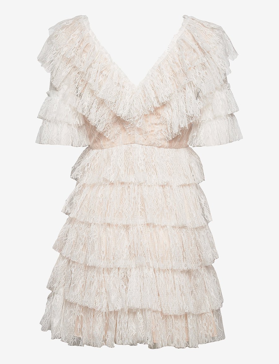 Malina - Sky v-neck frill mini lace dress - konfirmationstøj - white - 2