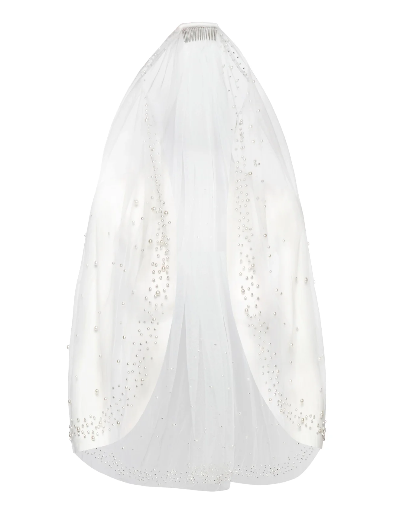 By Malina - Pearl trimmed dotted fingertip wedding veil - ivory - 0