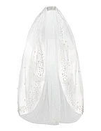 Pearl trimmed dotted fingertip wedding veil - IVORY