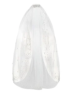 Pearl trimmed dotted fingertip wedding veil, By Malina
